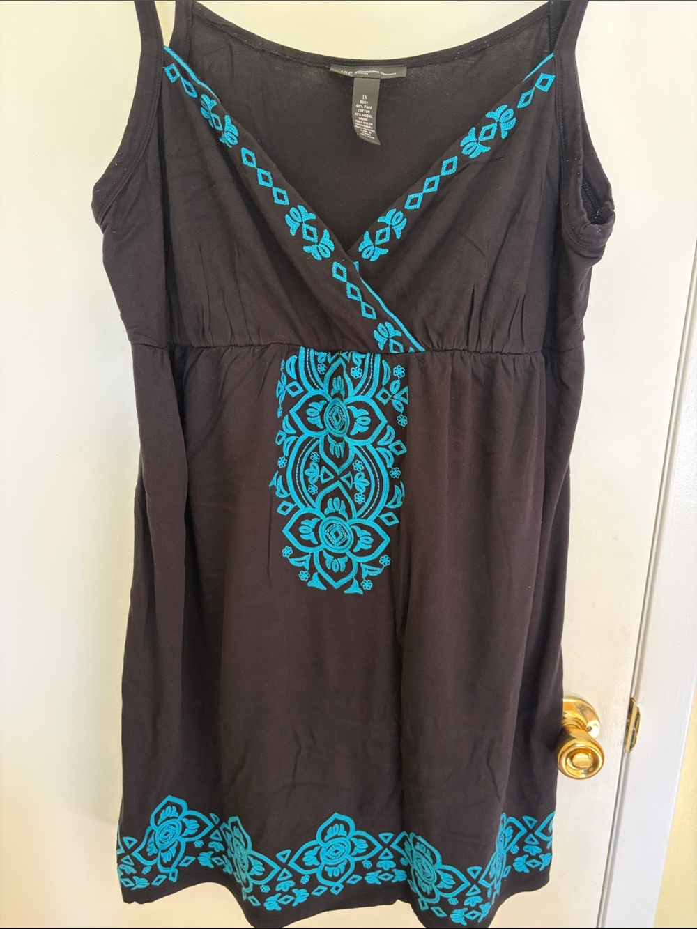 INC International Concepts Black Camisole Dress with Teal Embroidery